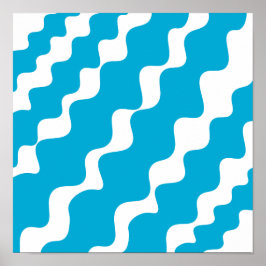 Póster Patrón de ondas inclinadas azules y blancas