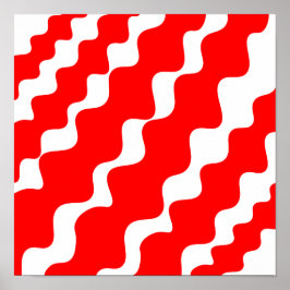 Póster Patrón de ondas inclinadas rojas y blancas