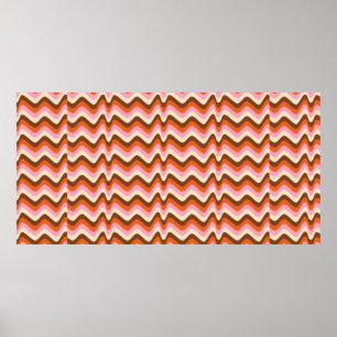 Póster Patrón de ondas marrón y rosa retro de los años 70