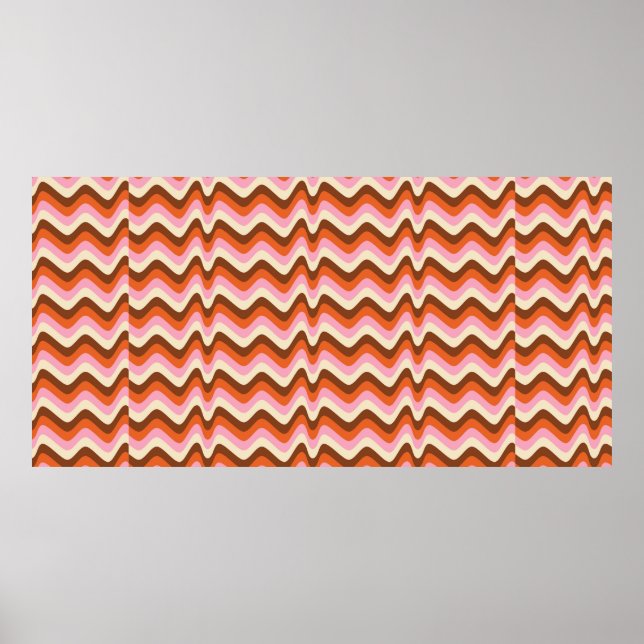 Póster Patrón de ondas marrón y rosa retro de los años 70 (Frente)