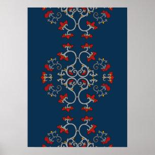 Póster Patrón de ornamento colorido Poster azul oscuro