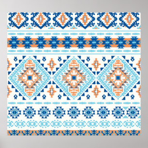 Póster Patrón de ornamento de alfombras tribales indias