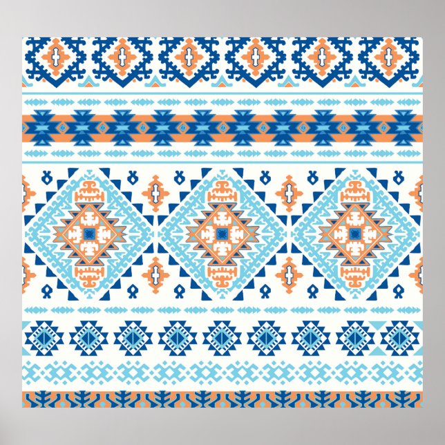 Póster Patrón de ornamento de alfombras tribales indias (Frente)