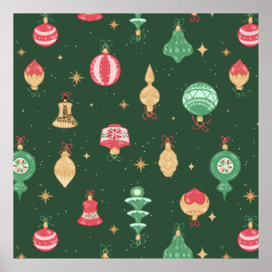 Póster Patrón de ornamento navideño de estilo vintage - V