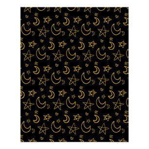 Póster Patrón de oro de lunas y estrellas