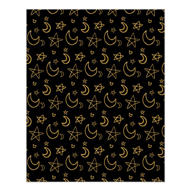 Póster Patrón de oro de lunas y estrellas (Anverso)