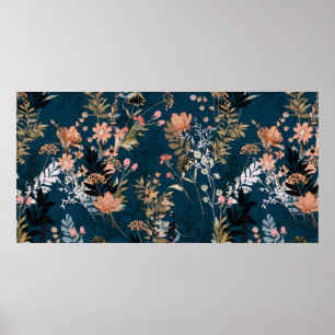 Póster Patrón de otoño vintage sin foco con rojo y orang