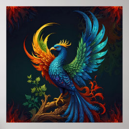 Póster Patrón de pájaro Fénix colorido