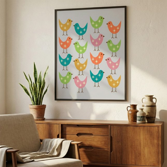Póster Patrón de pájaros atómicos coloridos de mediados d (Subido por el creador)
