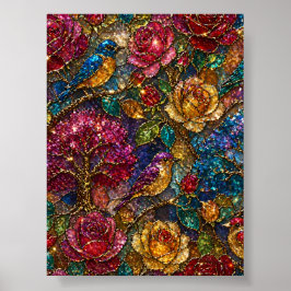 Póster Patrón de Pájaros Florales de Galaxia