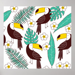 Póster Patrón de palma de época de orquídeas turcas