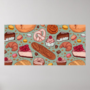 Póster Patrón de panadería de dibujo a mano. Diferencia