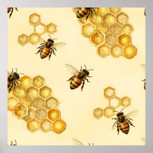 Póster Patrón de panal de abeja de acuarela