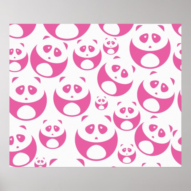 Póster Patrón de Panda Blanco y Rosa para el bebé Kawaii (Frente)
