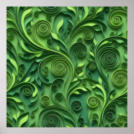 Póster Patrón de papel digital de quilling verde