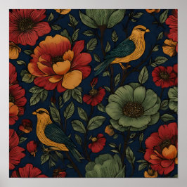 Póster Patrón de papel pintado de flora índigo rica