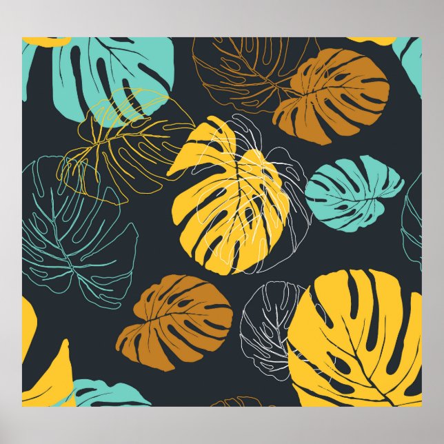 Póster Patrón de papel tapiz de hoja tropical (Frente)