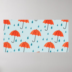 Póster Patrón de paraguas sin foco y caídas de lluvia. Wa