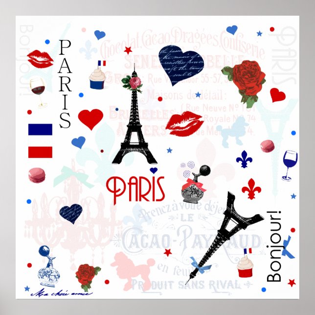 Póster Patrón de París con la Torre Eiffel (Frente)