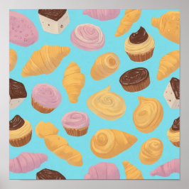Póster Patrón de pastelería ondulante de color plano sin