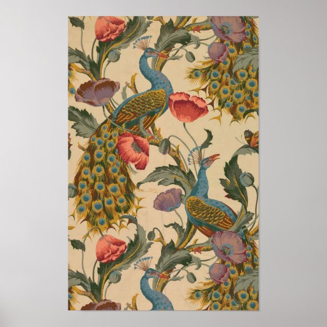 Póster Patrón de pavo real Art Nouveau (Frente)