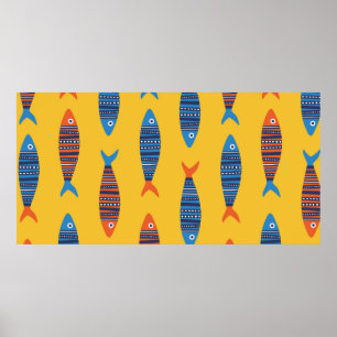 Póster Patrón de peces brillantes sin fisuras. Mano coste