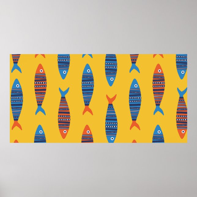 Póster Patrón de peces brillantes sin fisuras. Mano coste (Frente)