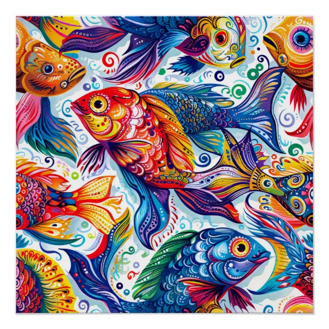 Póster Patrón de peces multicolor (Anverso)