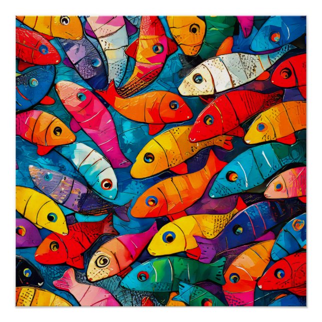 Póster Patrón de peces multicolor (Anverso)