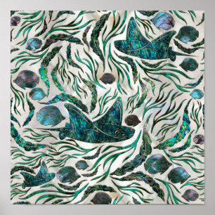 Póster Patrón de peces Stingray y Scat Abalone