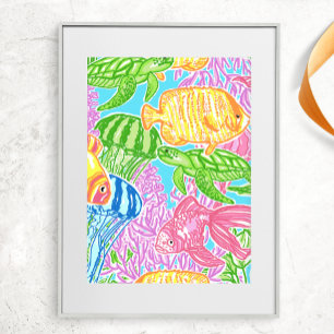 Póster Patrón de peces tropicales coloridos