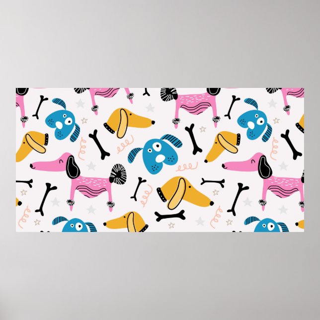 Póster Patrón de perro con cara de animal bebé dibujando  (Frente)