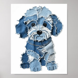 Póster Patrón de perro Denim Patchwork Art