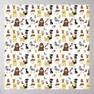 Póster patrón de perros de fondo blanco