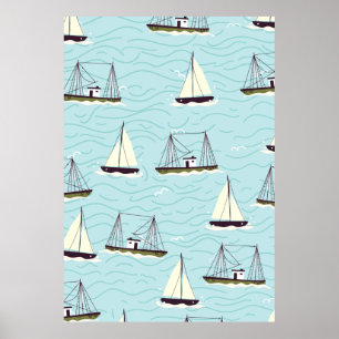 Póster Patrón de pesca náutica