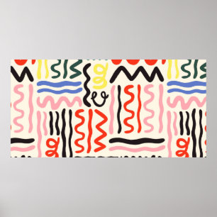 Póster Patrón de pincel dibujado a mano, zigzags, líneas