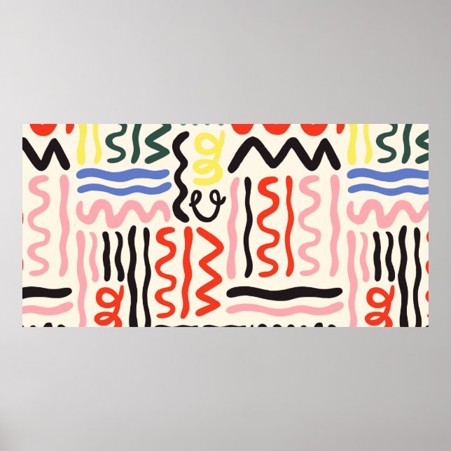 Póster Patrón de pincel dibujado a mano, zigzags, líneas  (Frente)