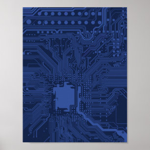 Póster Patrón de placa base Geek Azul