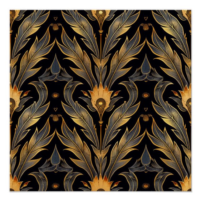 Póster Patrón de plumas Art Deco (Anverso)