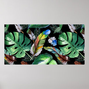Póster Patrón de plumas de ave acuarela de ala. Aquarel