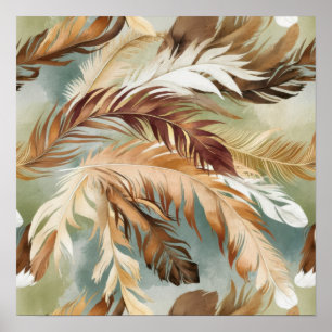 Póster Patrón de plumas de color de agua