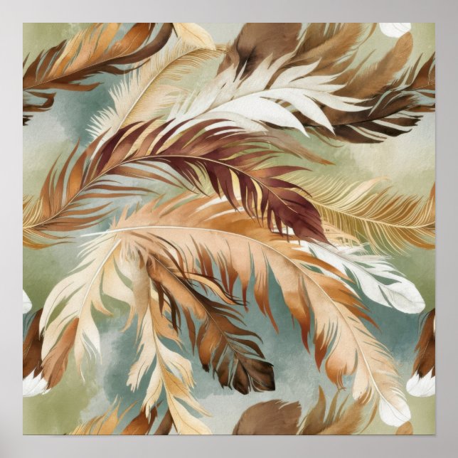 Póster Patrón de plumas de color de agua (Frente)