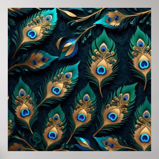 Póster Patrón de plumas de papercut Peacock
