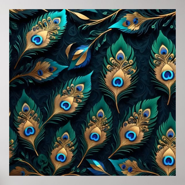 Póster Patrón de plumas de papercut Peacock (Frente)