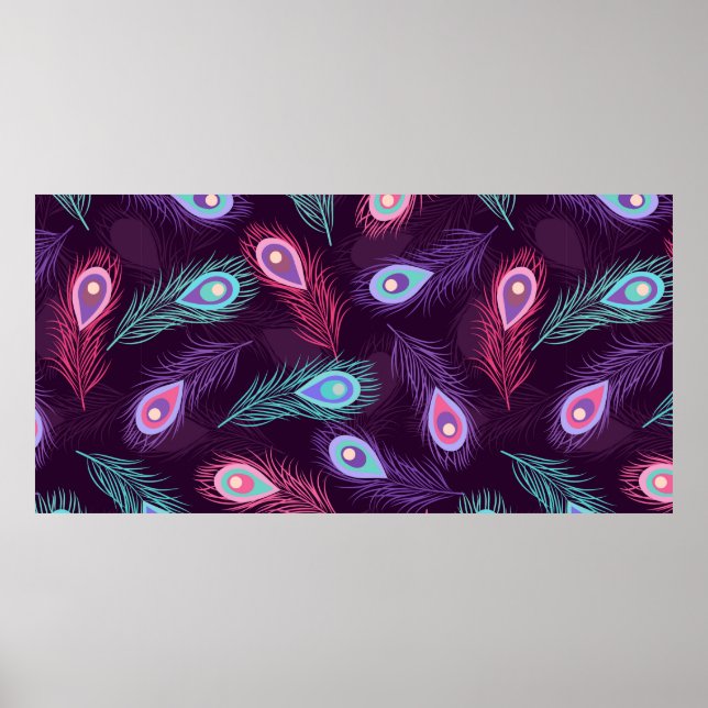 Póster Patrón de plumas de pavo real dibujadas a mano. Vi (Frente)