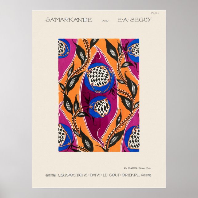 Póster Patrón de pochoir de flores en Art Nouveau (Frente)