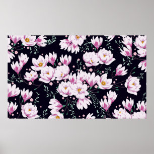 Póster Patrón de primavera sin foco con magnolias.