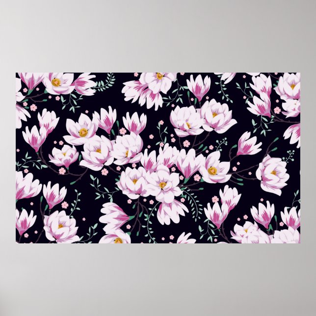 Póster Patrón de primavera sin foco con magnolias. (Frente)