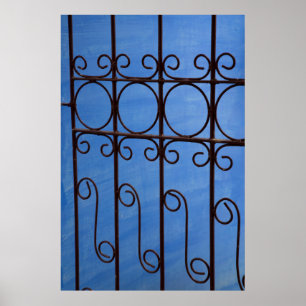 Póster Patrón de puerta de hierro en azul, Cuba