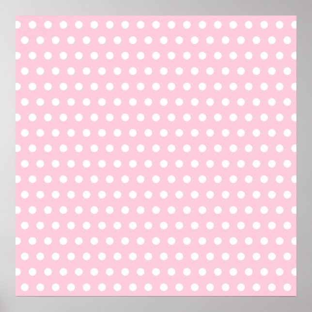 Póster Patrón de puntos de polka rosa y blanco. (Frente)
